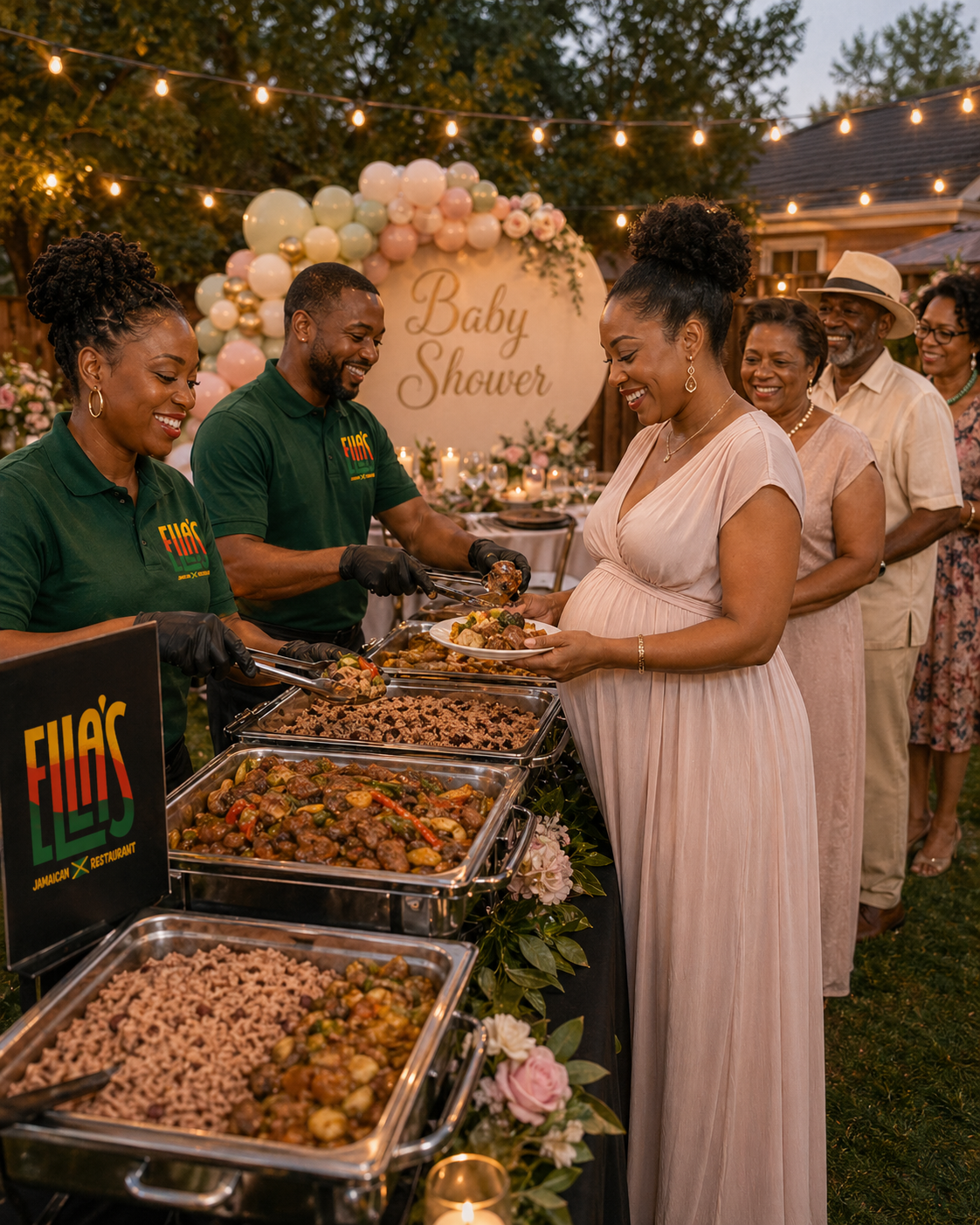 Ella's Jamaican catering buffet spread
